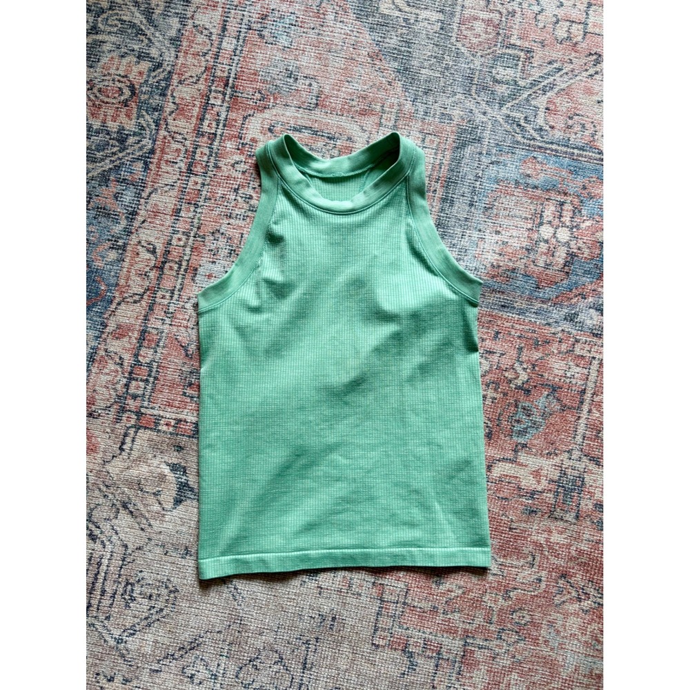 Women's Green Ribbed Athletic Halter Tank Top Racerback Seamless XS/S